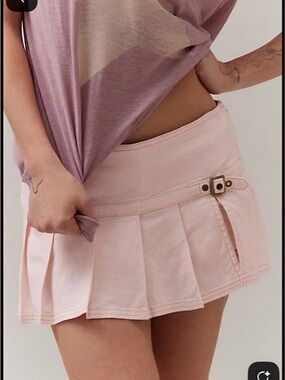 BDG Blush Pink Pleated Mini Skirt with Buckle Detail